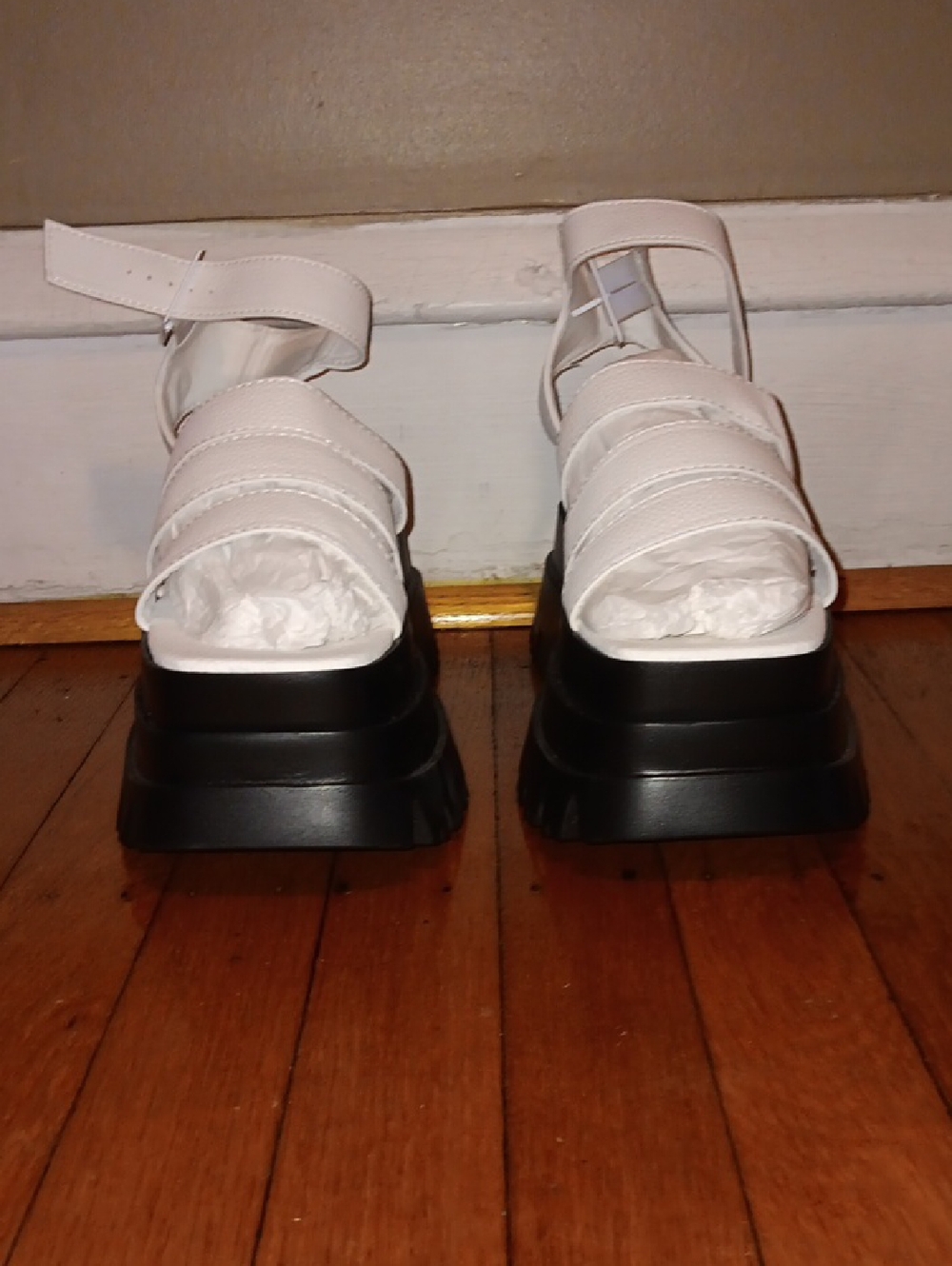 Lemon White Strappy Platform Sandals with Black Sole